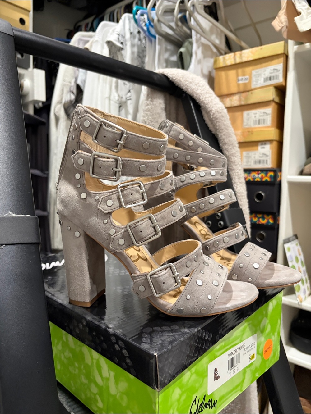 Sam Edelman Grey Suede Studded Strappy Heels NWOT - Picture 5 of 5